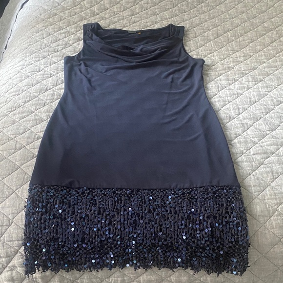 Elegant Navy Blue Sleeveless Dress - Picture 1 of 5